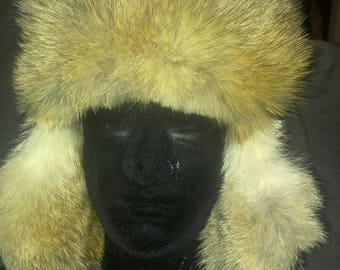 Genuine Coyote Fur Aviator Hat Trapper Hat