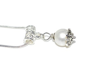 Single Baroque Pearl Argentium Silver necklace, June birthday birthstone jewellery, birthday anniversary gift, prom date wedding necklace