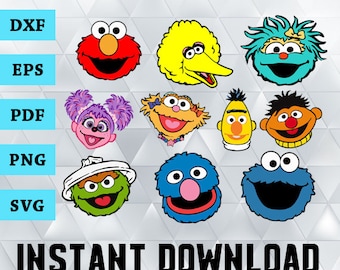 Sesame Street Svg, Sesame Heads Cliparts, Sesame Street Clipart, Sesame Street, Sesame Street Cutting Files, Dxf, Eps, Pdf, Png, Svg