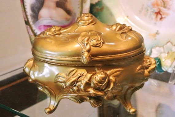 Antique Jewelry Casket / Brainard Wilson / Roses / Ormolu