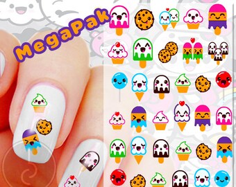 Kawaii Sweets Nail Decals - MegaPak - Ice Cream Cone//Cupcakes//Cookies//Dessert Nail Art