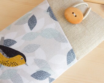 Fabric iPhone 6 6s case, iPhone 7 sleeve, iPhone 8 pouch, iPhone X case, iPhone 6 6s Plus sleeve, iPhone 7, 8 Plus case, iPod case, bird