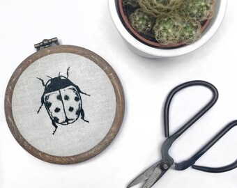 2.5" Ladybird Blackwork Embroidery Hoop