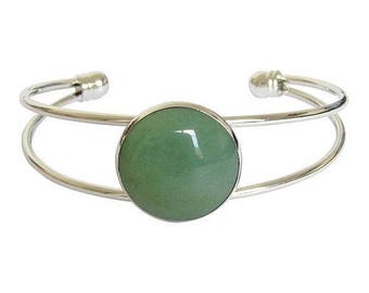 Silver plated cabochon bracelet - aventurine