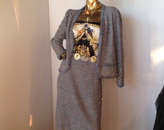 Vintage Oscar De la Renta blue multicolr sweater knit 2 pc suit