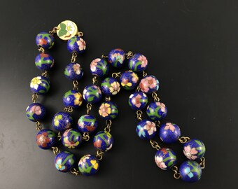 Antique Chinese Blue Cloisonné Necklace No.001745