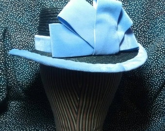 Civil War Era Straw Hat with PURPLE Velvet Ribbon- Hand Sewn by Anna Worden Bauersmith