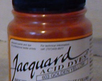 Golden Yellow 603 Jacquard Acid Dye for Wool, Silk, Feathers, Nylon, any protein (animal) fiber. Add vinegar and heat to powder.