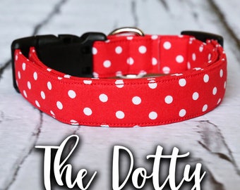Dog Collar- Polka Dot Dog Collar, Chic Dog Collar, Girl Dog Collar, Bright Dog Collar, Red Dog Collar, Vintage Dog Collar, "The Dotty"