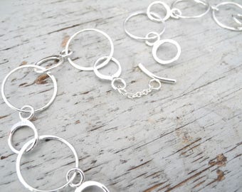 Beaten sterling silver necklace, hammered chain, silver link necklace, unique jewellery, hoop necklace, double loop necklace, big chain mail