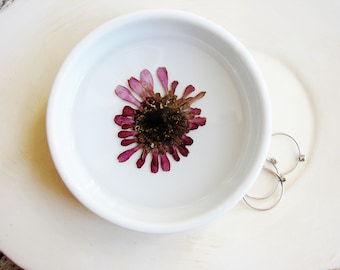 Purple Ring Dish, Purple Flower Ceramic Dish, Pressed Flower Jewelry Dish, Bridal Gift, Birthday Gift