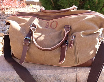 Tan Duffle Bag-Groomsmen Gifts Personalized-Embroidered Initials- Available in Olive, Gray, Tan and Blue