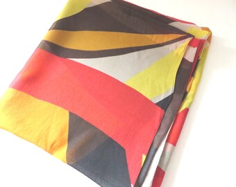 Vintage 1970's red, yellow and cream geometric pattern scarf