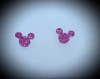 Disney inspired magenta glitter mickey earrings