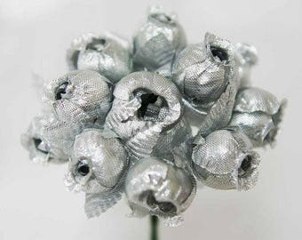 144 All Silver Flowers with Silver Leaves Crafts Favors