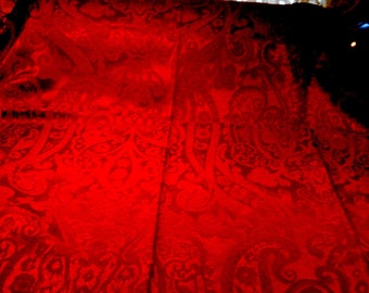 Vintage Fabric Remnant Blood Red Damask