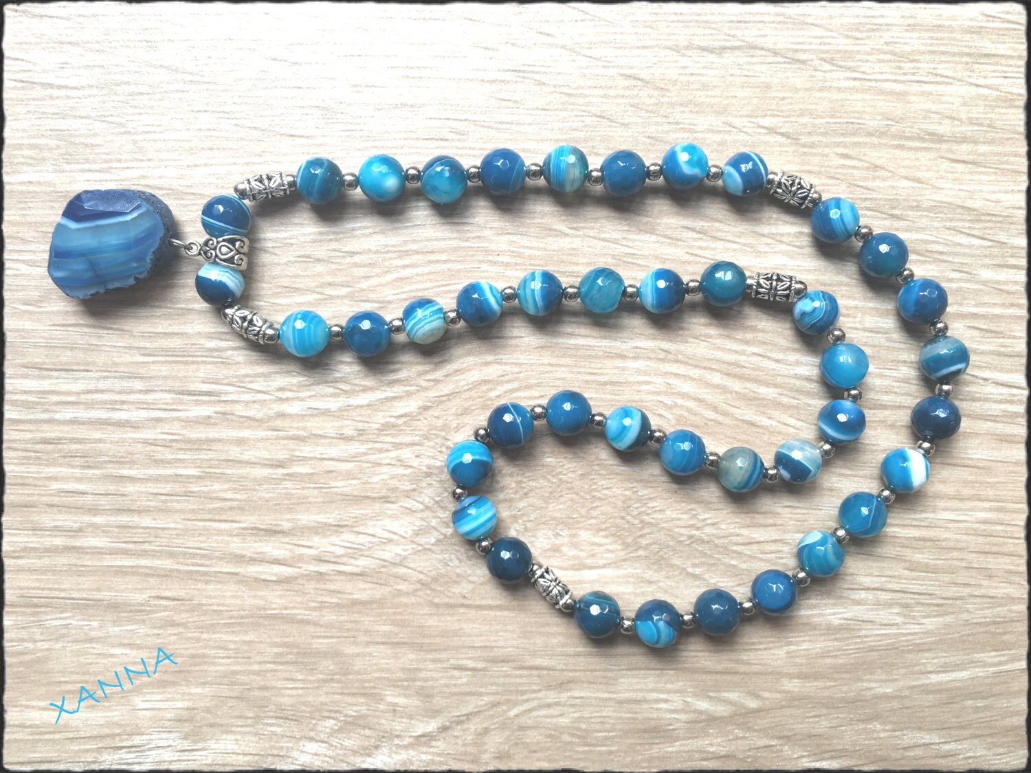 Ubright Boho Juego de collar y pendientes de turquesa con cadena de tallado para mujeres y ni/ñas. Plata
