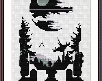Star Wars Cross Stitch PDF pattern R2D2 - Death Star - Silhouette