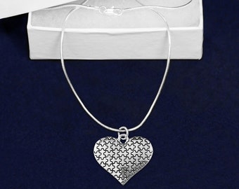 Puzzle Piece Heart Autism Necklaces In Gift Boxes (12 Necklaces) (N-94-2)
