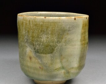 Unique Subtle Handmade Stoneware Yunomi glazed with Celadon, fired in reduction with a trace of Carbon Trapping