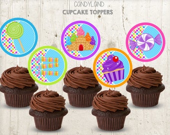 INSTANT DOWNLOAD Sweet Shop cupcake toppers instant download, Candy land birthday Toppers , Candyland Party Toppers