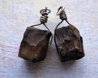 Hammered Walnut Agate Cube Bead Charms - 1 pair - 26mm in length
