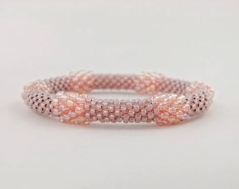 Bead Crochet Bangle - Blush Bead Bauble Bangle in Peachy Pink Seed Beads - Item 1608