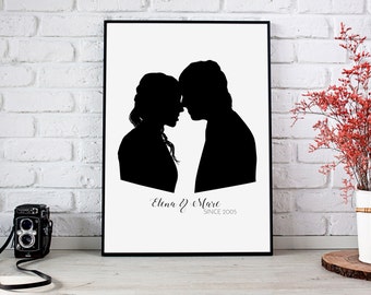 Retrato personalizado de pareja, imprimible, regalo personalizado, decoración. Ideal para regalos de boda o aniversario.