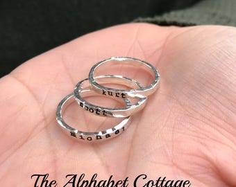 Sterling Silver Stacking Ring-Custom Stacking Ring-Hammered Ring-Mother's Ring-Mommy Ring-Kid's Name Ring-