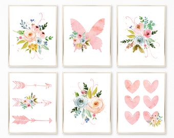 Printable Watercolor Floral Nursery Art. Floral Nursery Decor. Boho Nursery Decor. Floral Baby. Baby Girl Nursery. Pink Nursery Decor. 8x10