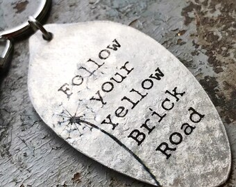 Follow Your Yellow Brick Road Keychain, Graduation Gift, Gift for Grad, Inspirational Silverware Accessories