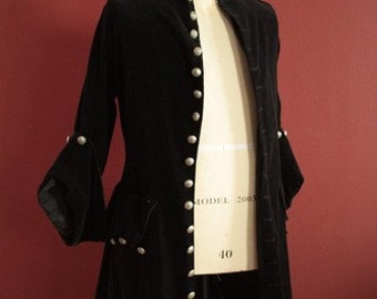 Black velveteen frock coat pirate mens womens buccaneer swashbuckler renaissance costume