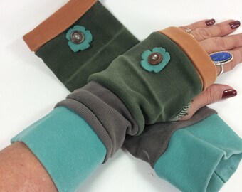 Fingerless Mittens, Arm Warmers, Long Arm Warmers, Fingerless Gloves, Upcycled, Striped Arm Warmers, Repurposed mittens,Cotton mittens