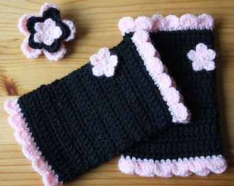 Crochet Fingerless Gloves and Brooch