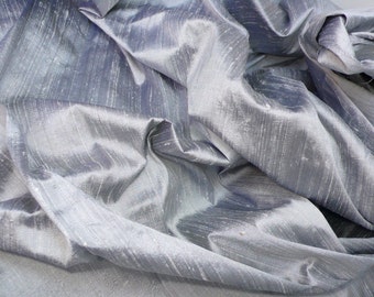 Silver-Grey, Black dual shaded pure silk dupioni - Fat quarter - D26