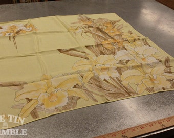 Vintage Scarf / Vera Scarf / Iris Scarf / Polyester Chiffon Scarf -24" x 26"- Vintage Vera / Neck Scarf / Vera Neumann / Brown Yellow Scarf