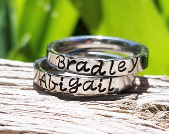 Stackable Name Rings, Stacking Rings, Personalized Stacking Ring, Silver Ring, Initial Ring, Thin Stackable Name Ring, Flat Ring
