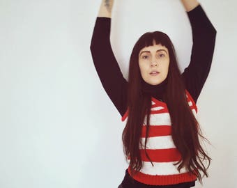 Cute Vintage Red & White Stripe Sleeveless Jumper