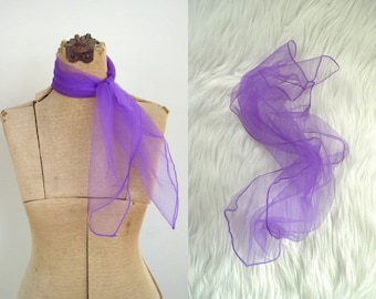 Vintage 1950's Neck Scarf / 50's Rockabilly Sheer Purple Nylon Chiffon Square Scarf