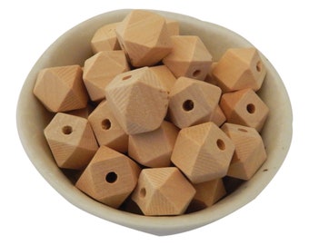 16mm Wooden Bead | Hexagon | Geometric | Natural Wood | Eco-Friendly | Unfinished | Non-Toxic