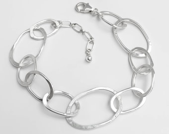 Chunky Silver Link Bracelet - Big Silver Chain Bracelet - Hammered Sterling Silver Jewelry