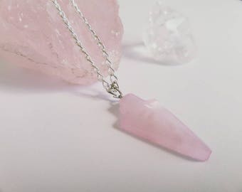 Rose Quartz Arrowhead Necklace.