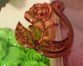 5 pendants transparent acrylic, flower, chocolate, 35 mm long, 30 mm wide, 3.5 mm thick, hole: 2 mm