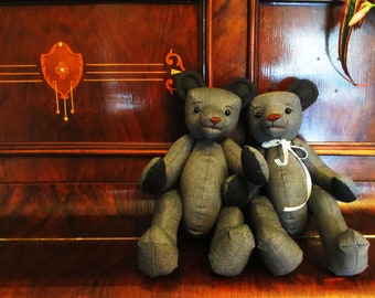 His and Hers display handmade grey teddy bears