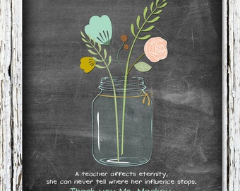 Personalized School Teachers Appreciation Gift, Teachers Educational Quote, Thank you gift, Chalkboard style print Art 8"x10"