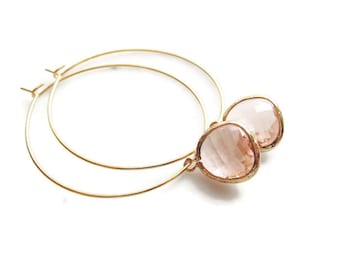 Gold hoop earrings Peach earrings Modern hoop earrings Minimalist hoop earrings Champagne earrings Hoops Bridesmaid earrings Gift for Her