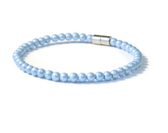 Light Sapphire Pearl Magnetic Hematite Bracelet, Therapy Jewelry, Pain Relief