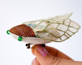 Cicada Statement Brooch Fiber Art Insect Natural History Nature Lover Woodland Fashion Accessory Gift for Women