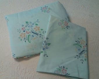 Vintage twin fitted sheet and standard pillowcase blue floral bedding