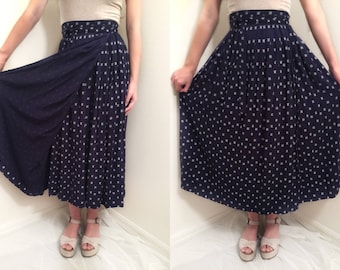 True wrap around style midi skirt blue and white design high waisted bohemian boho hippie gypsy one size